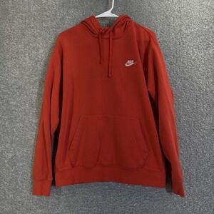 Nike Hoodie Mens Large Red Pullover Fleece Embroidered Swoosh Kangaroo Pocket